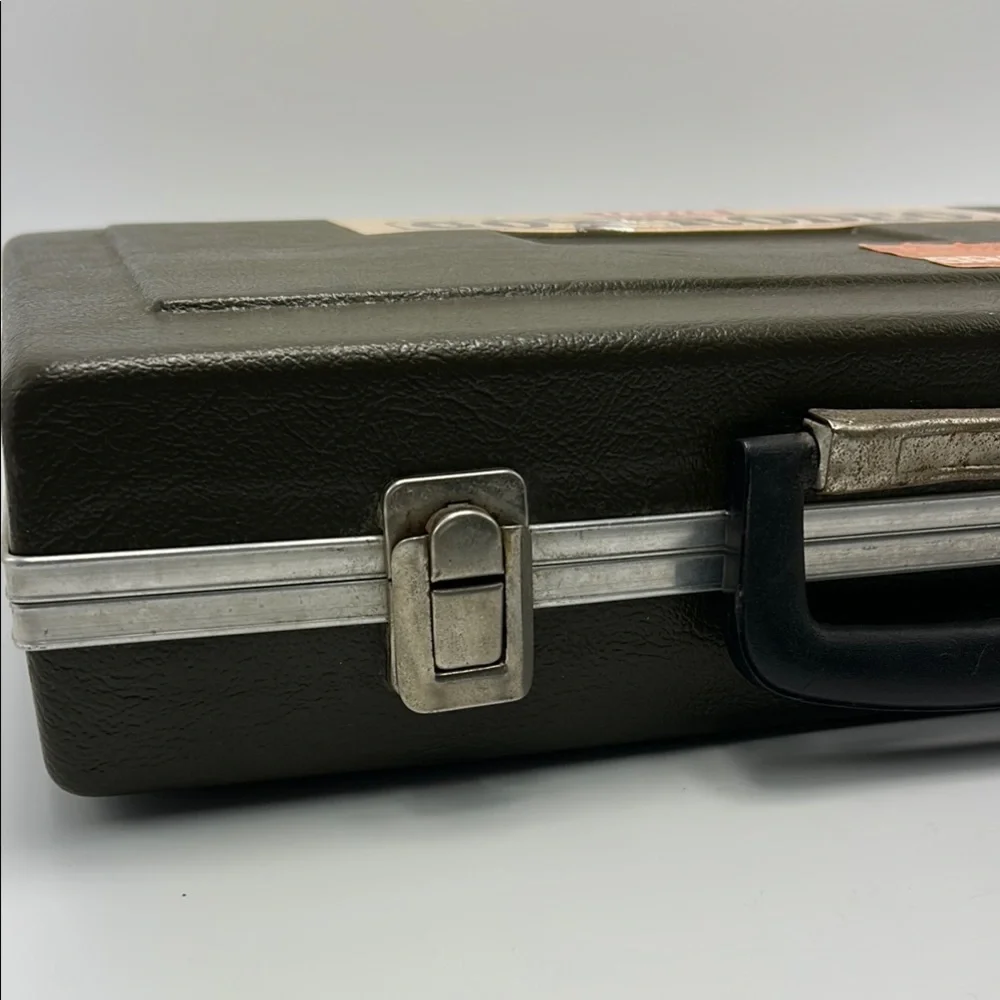 Vintage Briefcase Olive Green Plastic Small Case Silver Hardware